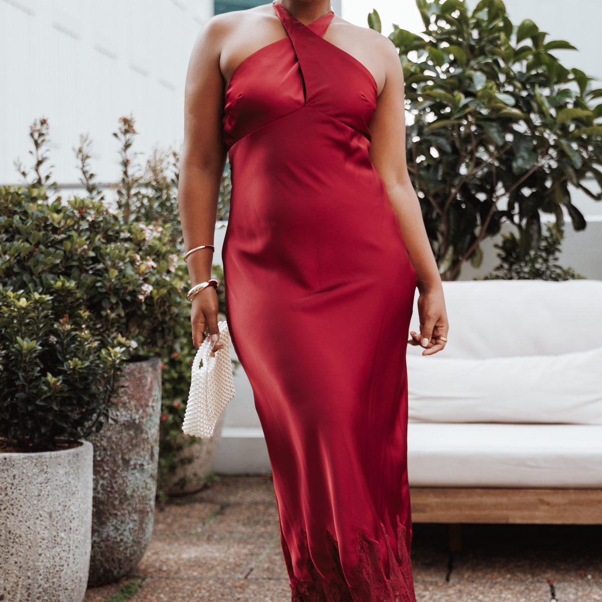 deep red satin dress Wine A-Line Slip Maxi With its cowl neckline Never Out Of Reach Wine