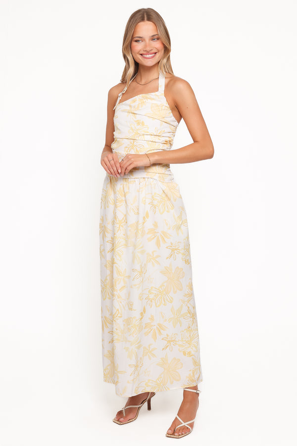 Petal and Pup USA DRESSES Jemma Halter Maxi Dress - Yellow Floral