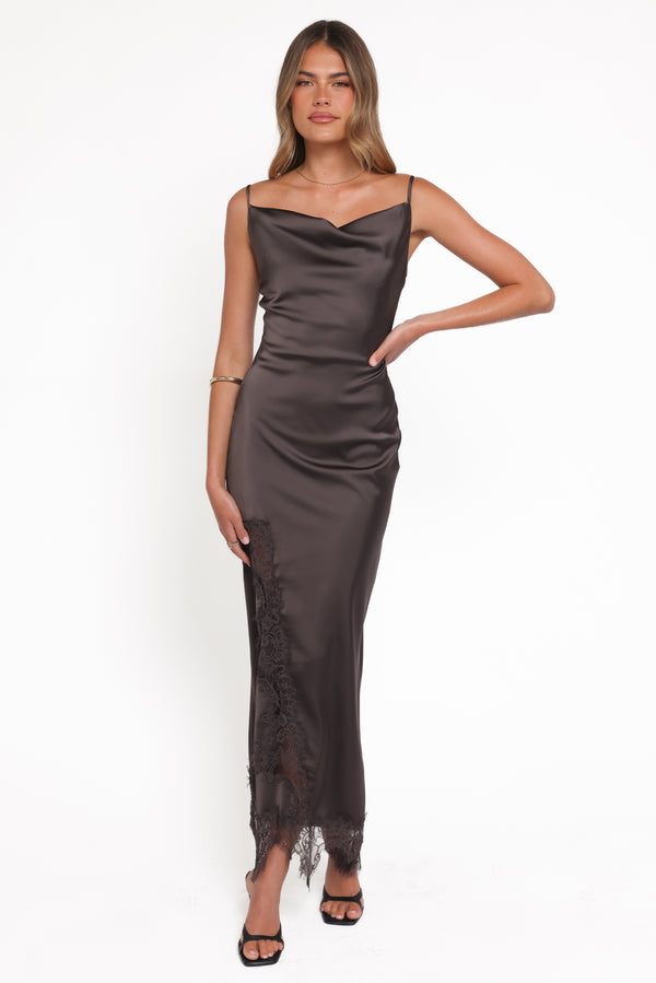 Petal and Pup USA DRESSES Jeneva Lace Midi Dress - Brown