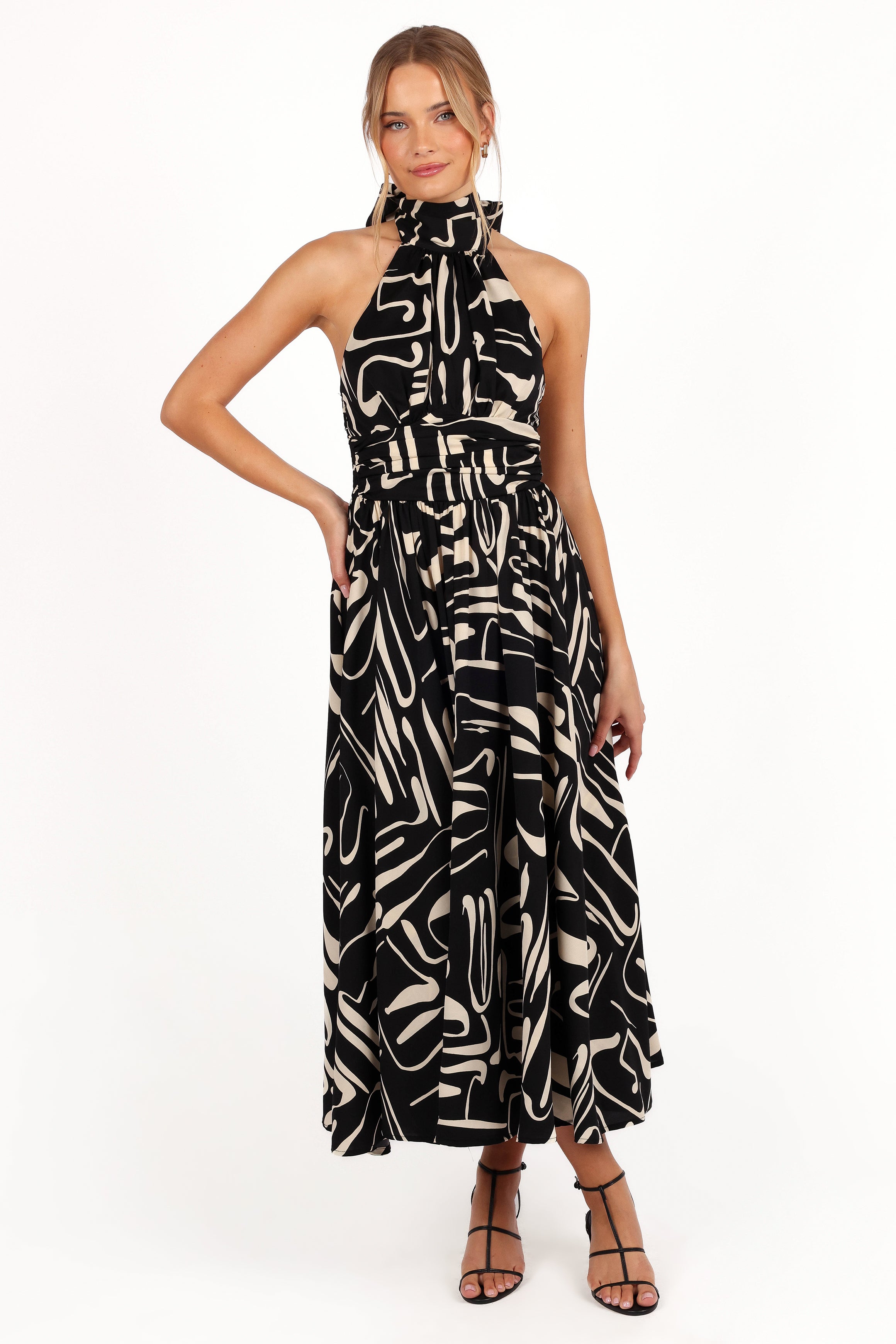 Petal and Pup USA DRESSES Jennifer Halterneck Maxi Dress - Black/White