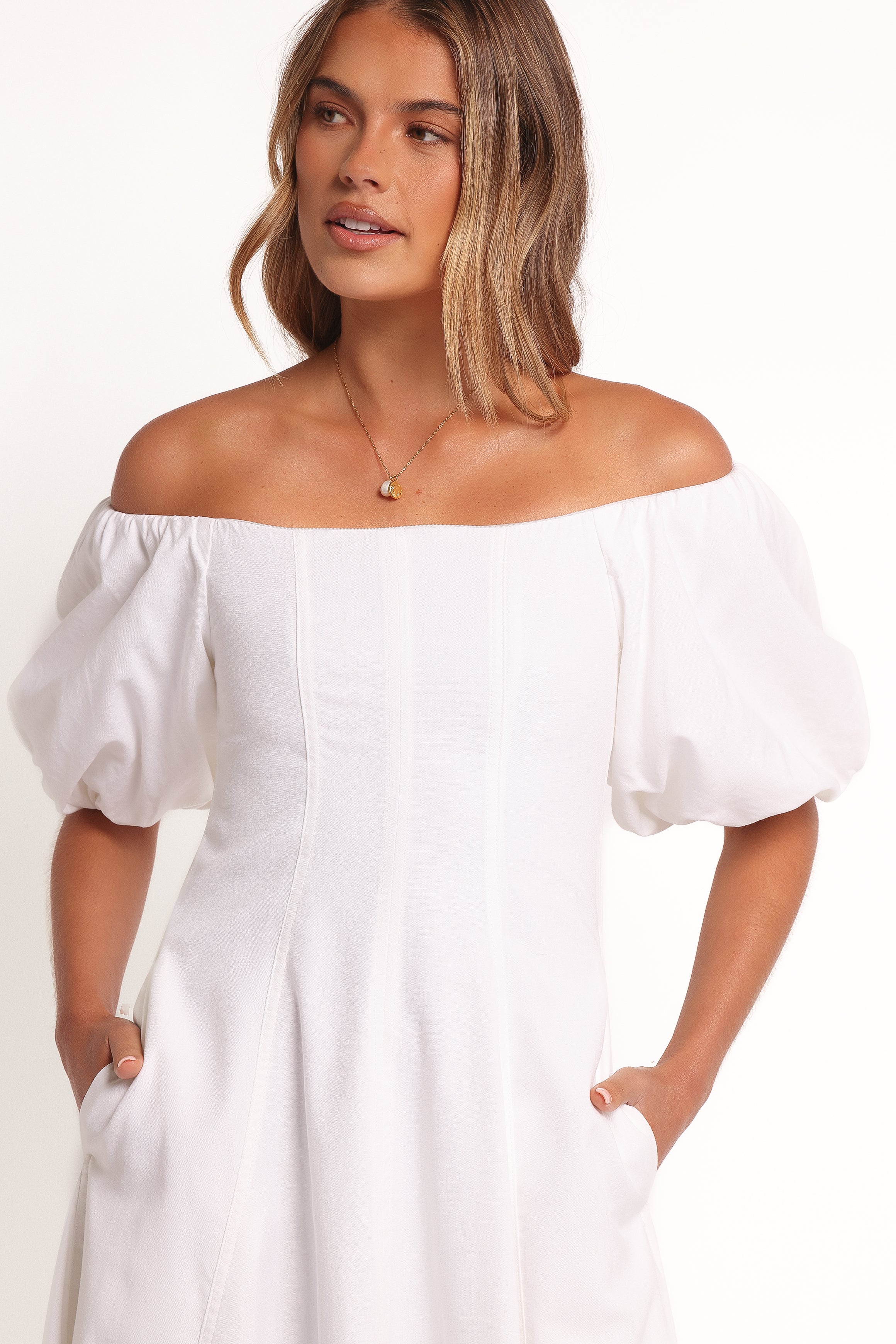 Petal and Pup USA DRESSES Jensen Off Shoulder Midi Dress - Ivory