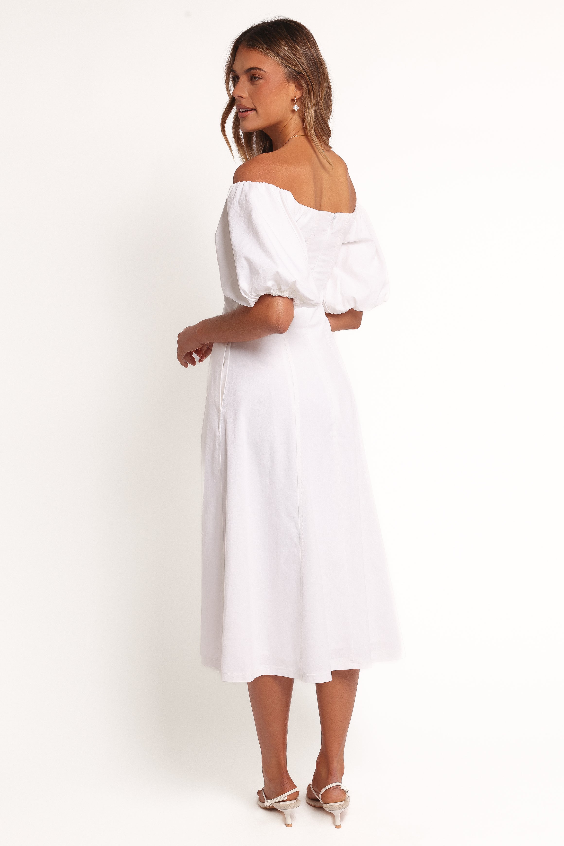 Petal and Pup USA DRESSES Jensen Off Shoulder Midi Dress - Ivory