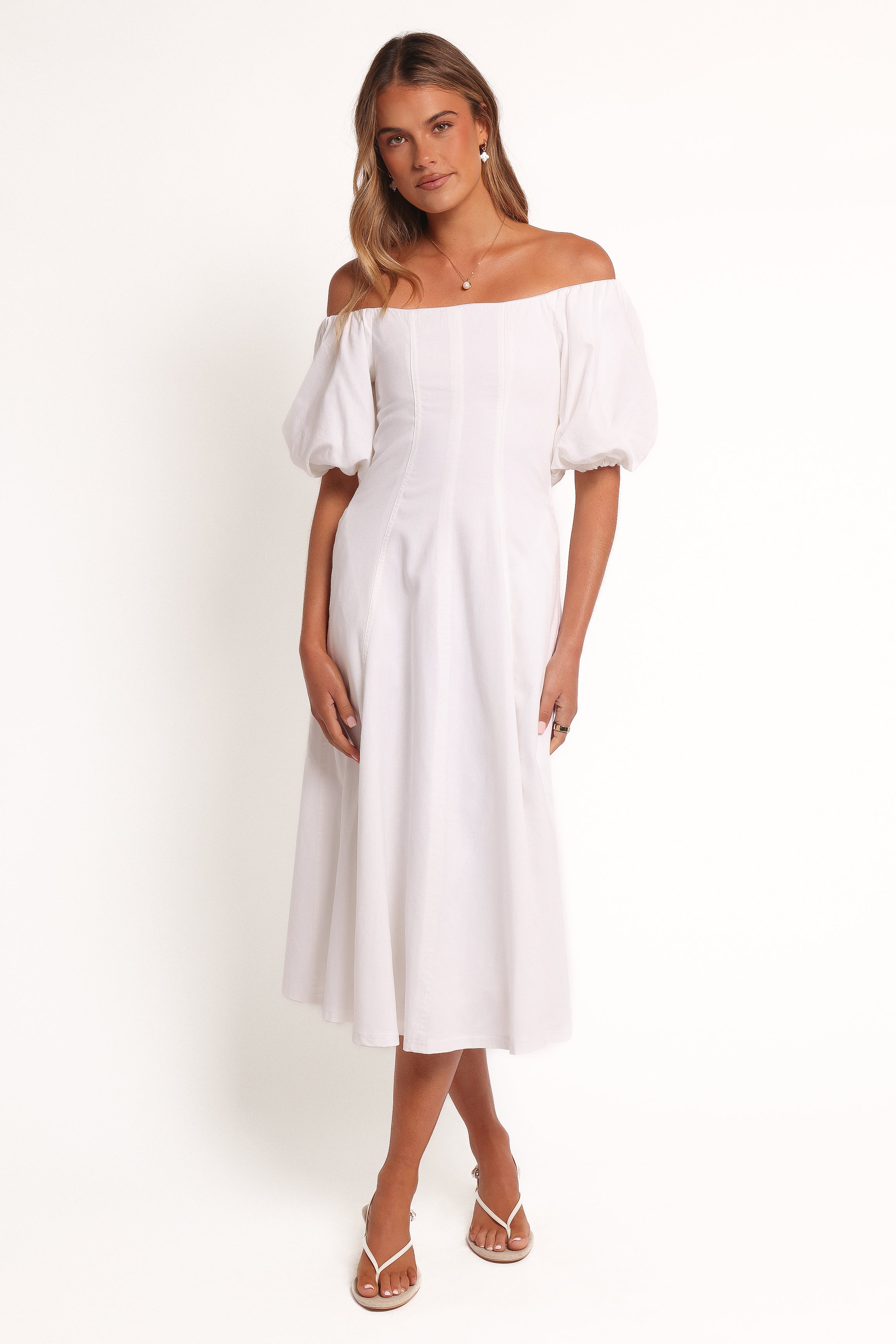 Petal and Pup USA DRESSES Jensen Off Shoulder Midi Dress - Ivory