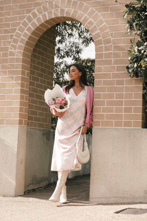 Petal and Pup USA DRESSES Jess Midi Dress - Pink Check