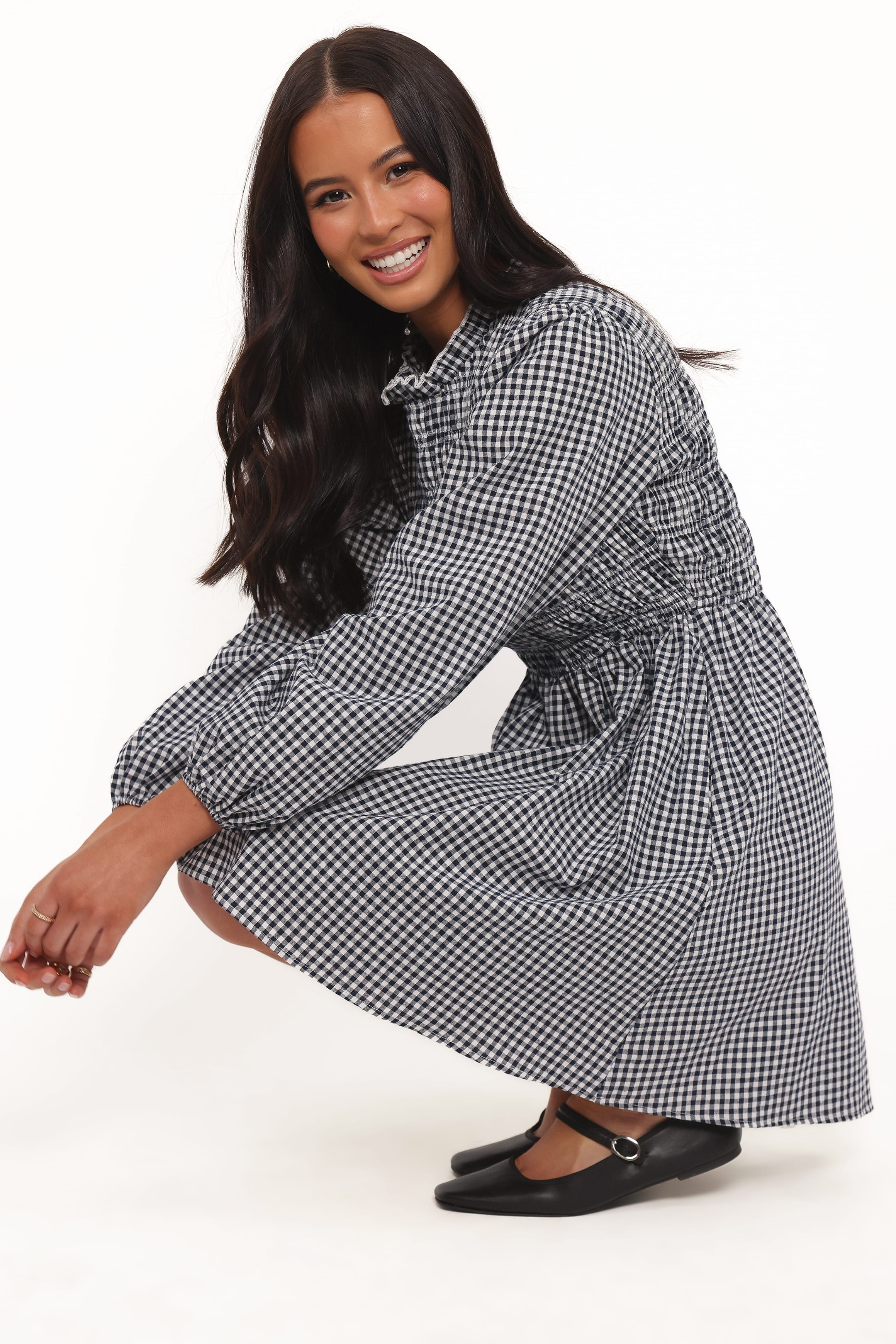Jessen Long Sleeve Mini Dress - Navy Gingham | Petal & Pup USA