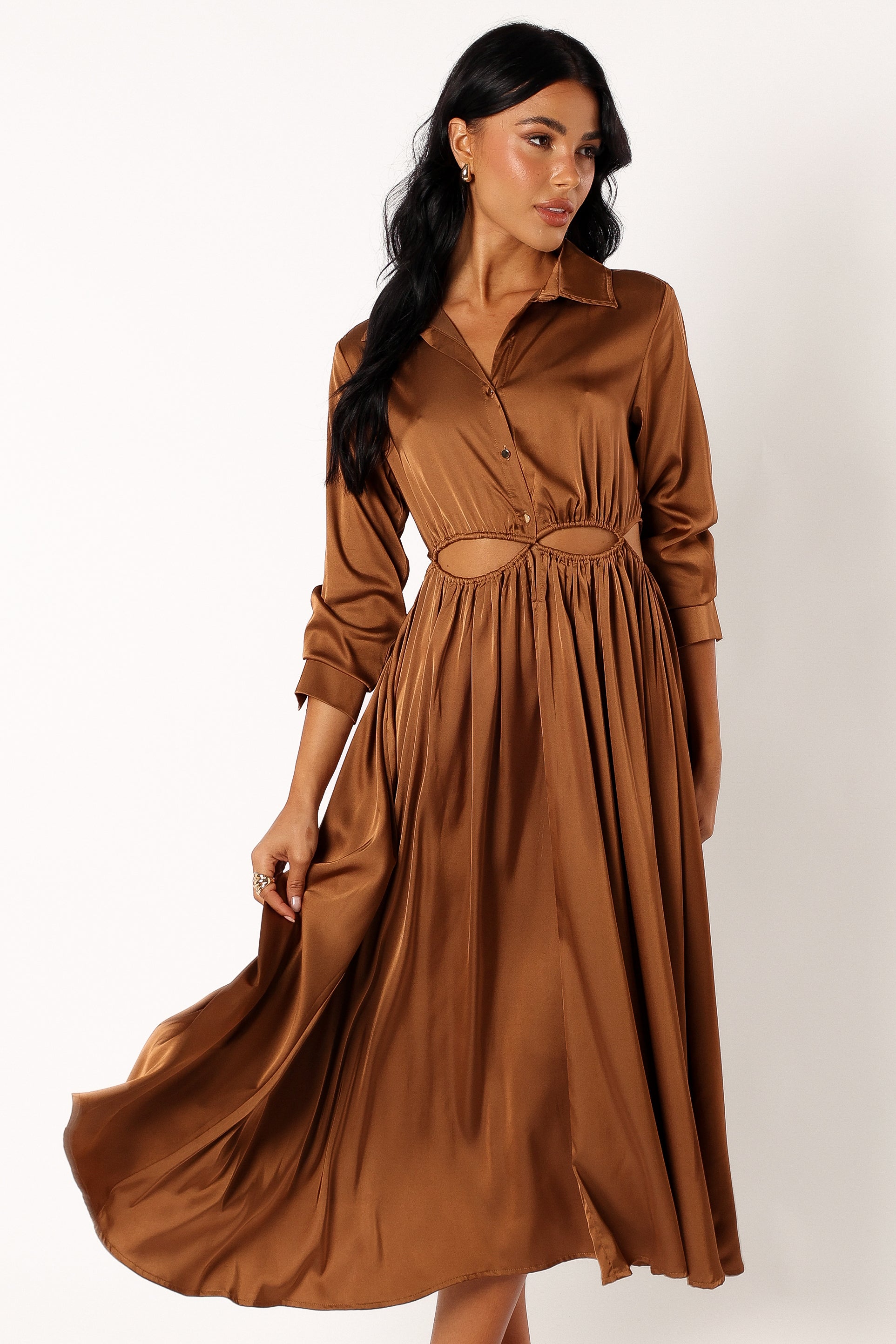 Petal and Pup USA DRESSES Jett Long Sleeve Midi Dress - Bronze