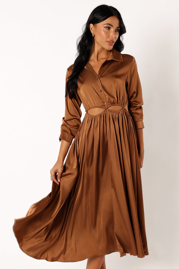 Petal and Pup USA DRESSES Jett Long Sleeve Midi Dress - Bronze