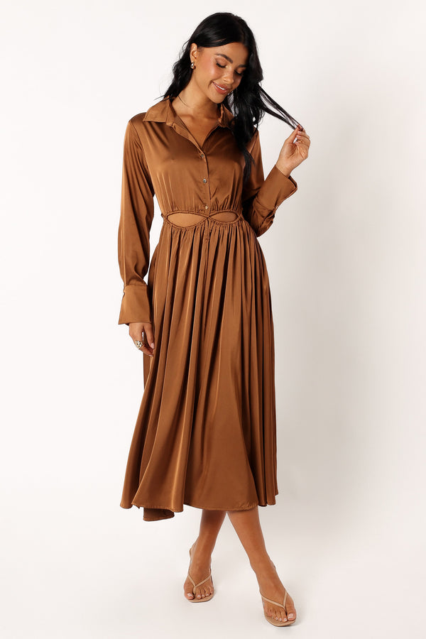 Petal and Pup USA DRESSES Jett Long Sleeve Midi Dress - Bronze