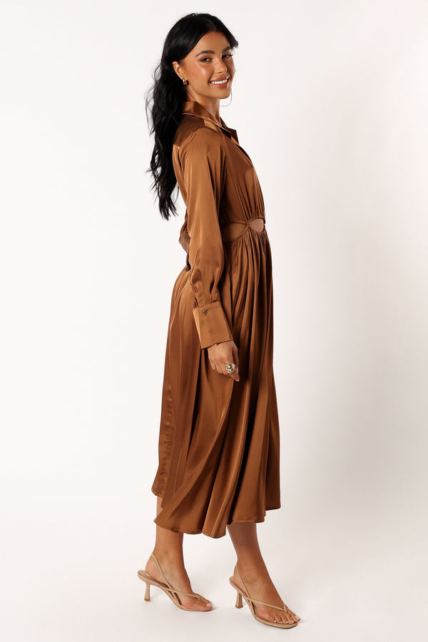 Petal and Pup USA DRESSES Jett Long Sleeve Midi Dress - Bronze