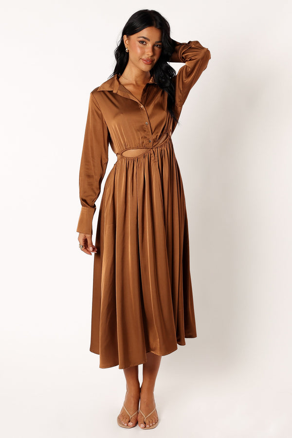 Petal and Pup USA DRESSES Jett Long Sleeve Midi Dress - Bronze