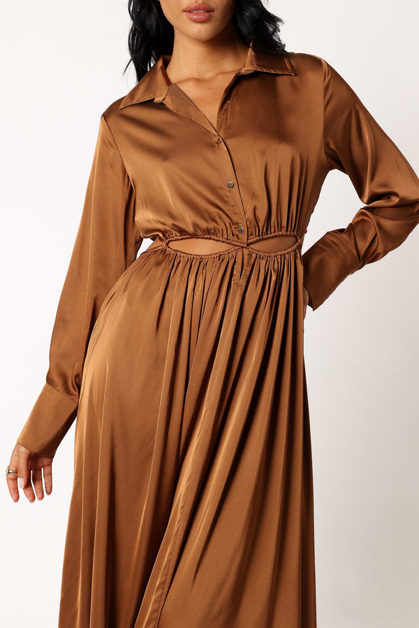 Petal and Pup USA DRESSES Jett Long Sleeve Midi Dress - Bronze