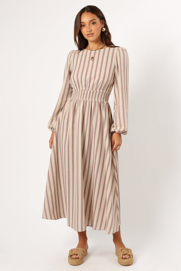 Petal and Pup USA DRESSES Jimi Long Sleeve Maxi Dress - Brown Stripe