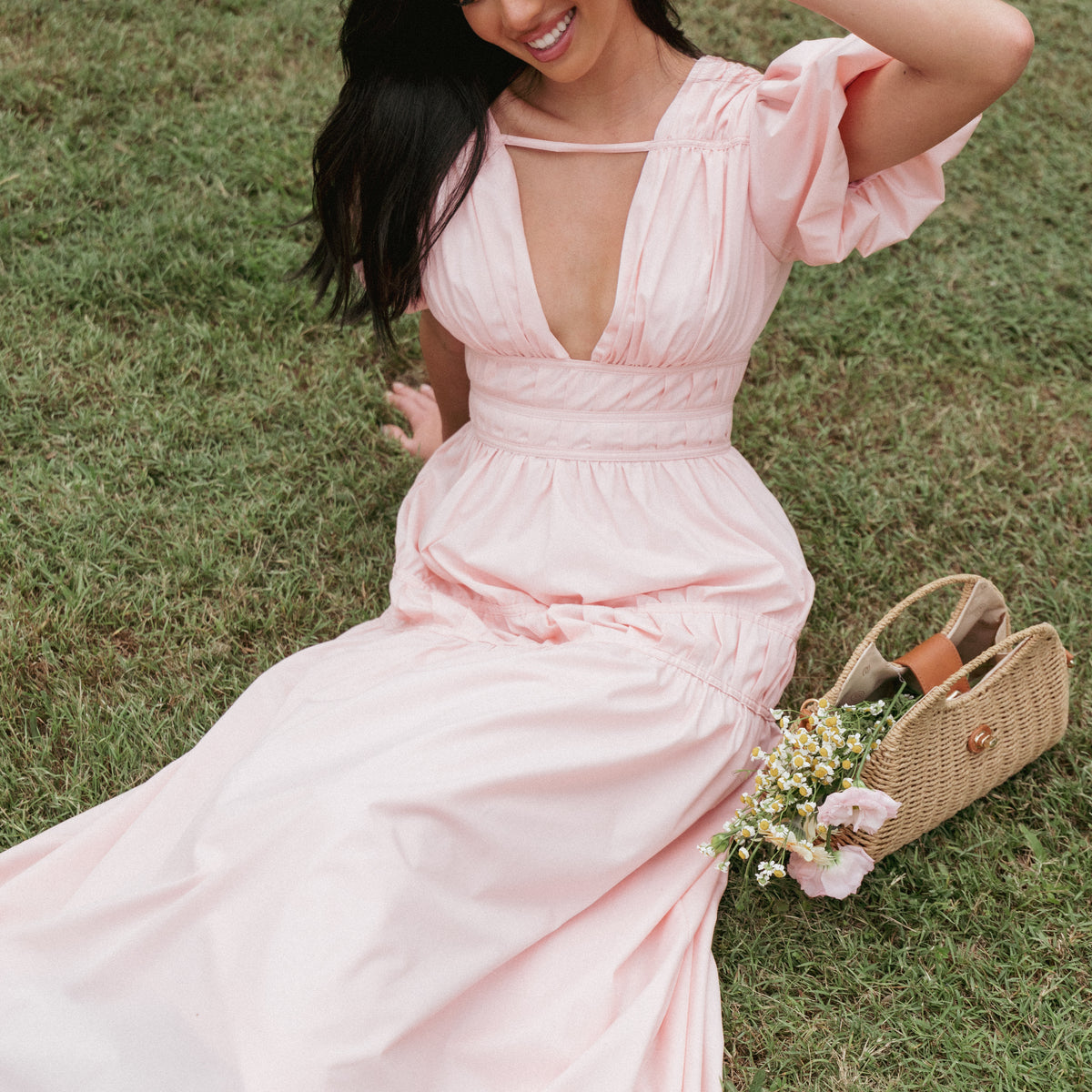 Petal and Pup Women's Joedy Puff Sleeve Midi Dress - Pale Pink M Petal and Pup Women's Joedy Puff Sleeve Midi Dress - Pale Pink M