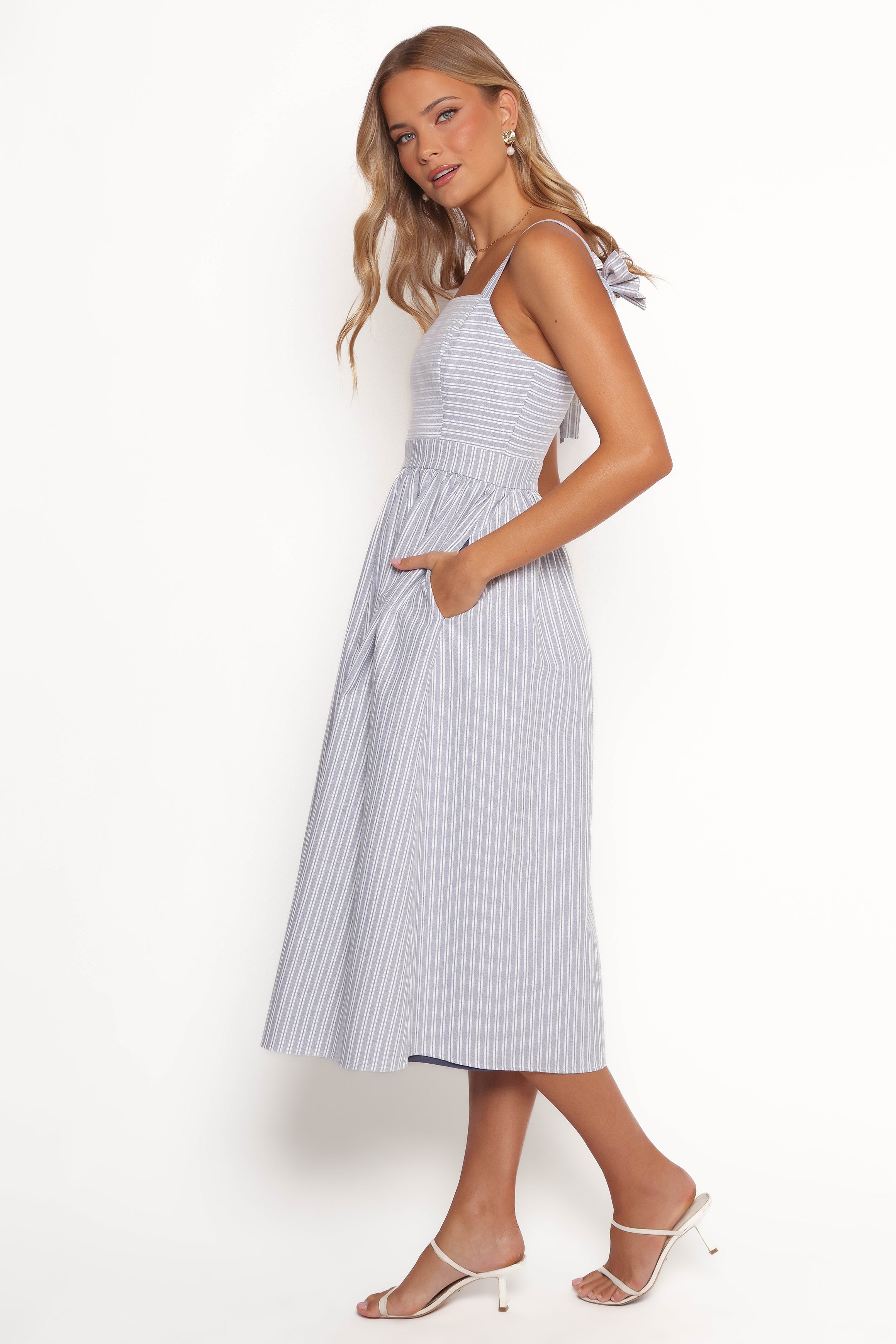 Petal and Pup USA DRESSES Johanna Midi Dress - Grey/White (Hold for Rack)