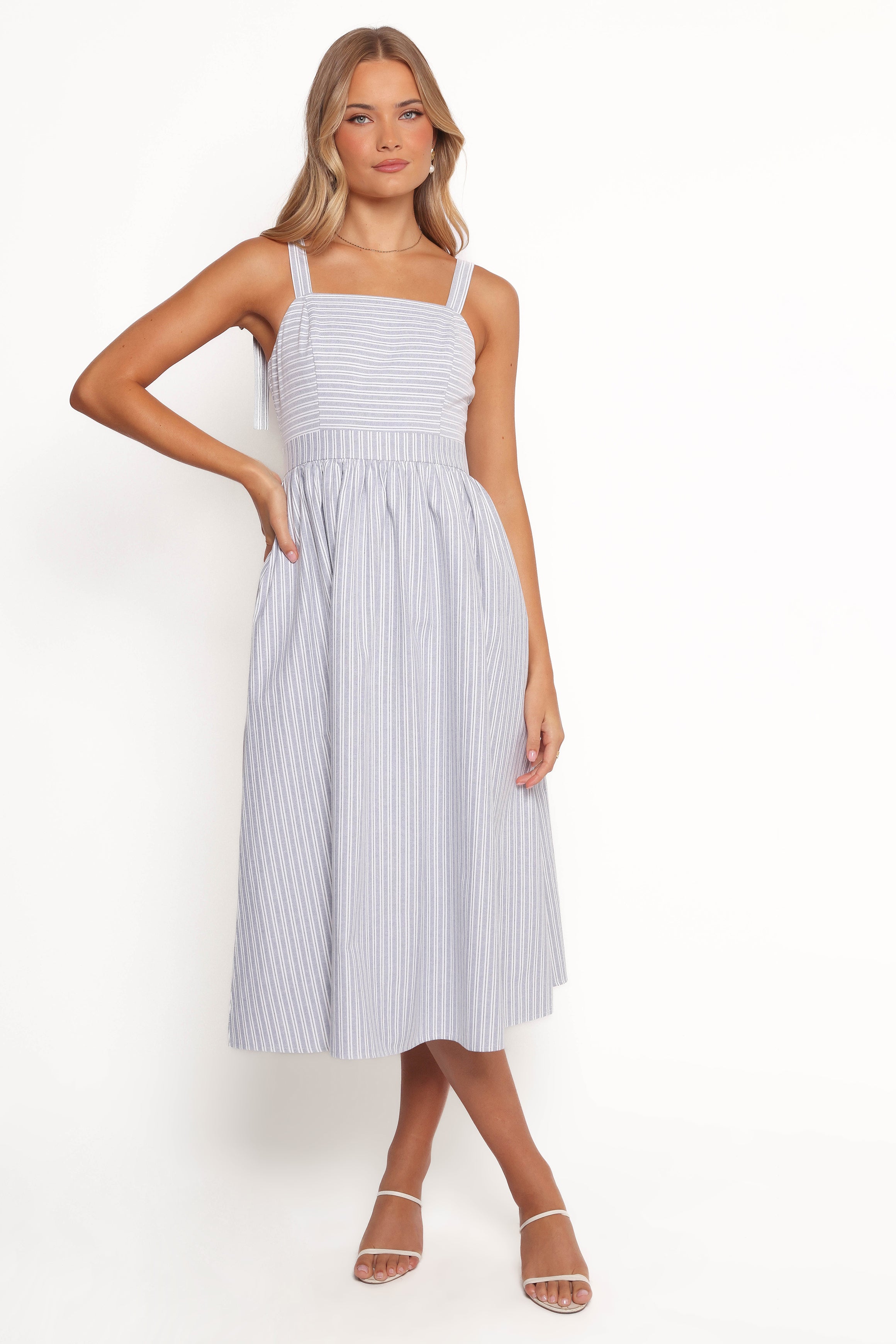 Petal and Pup USA DRESSES Johanna Midi Dress - Grey/White (Hold for Rack)