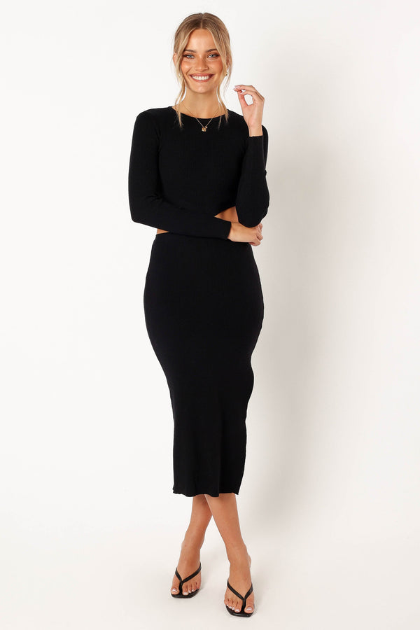 Petal and Pup USA DRESSES Jonah Long Sleeve Midi Dress - Black