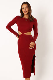 Petal and Pup USA DRESSES Jonah Long Sleeve Midi Dress - Red Dhalia
