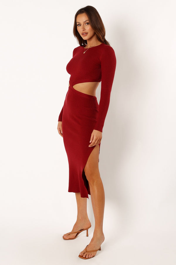 Petal and Pup USA DRESSES Jonah Long Sleeve Midi Dress - Red Dhalia