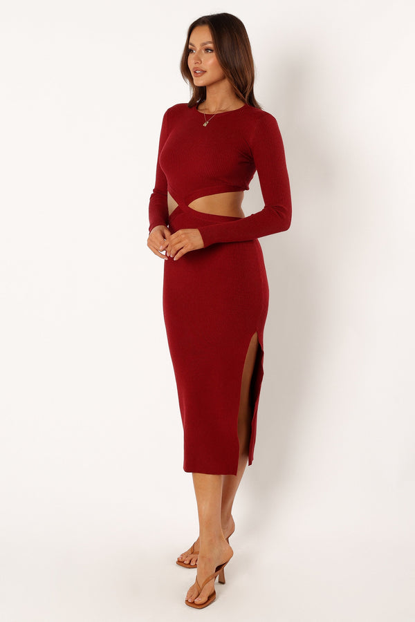 Petal and Pup USA DRESSES Jonah Long Sleeve Midi Dress - Red Dhalia