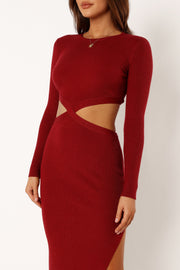 Petal and Pup USA DRESSES Jonah Long Sleeve Midi Dress - Red Dhalia