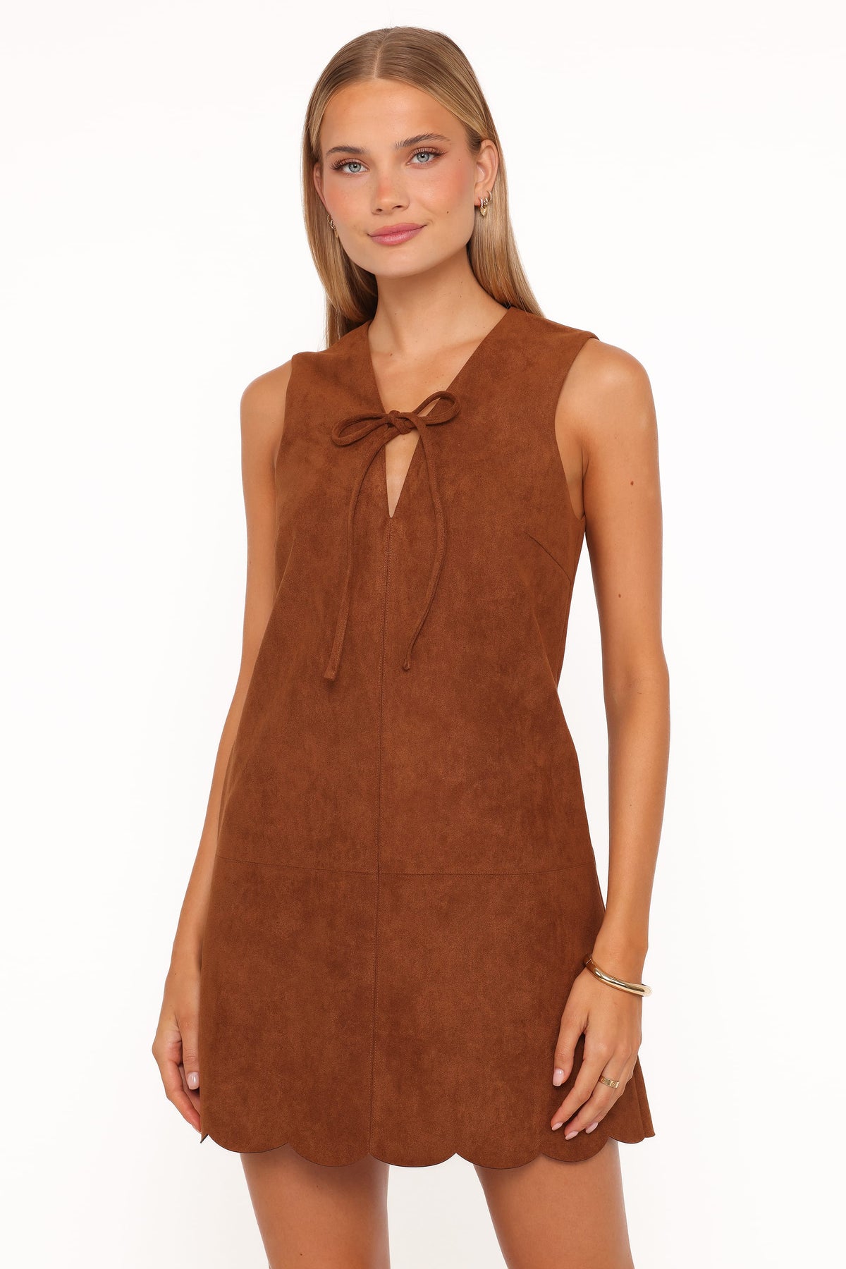 Petal and Pup USA DRESSES Jonty Scallop Hem Mini Dress - Copper Tan