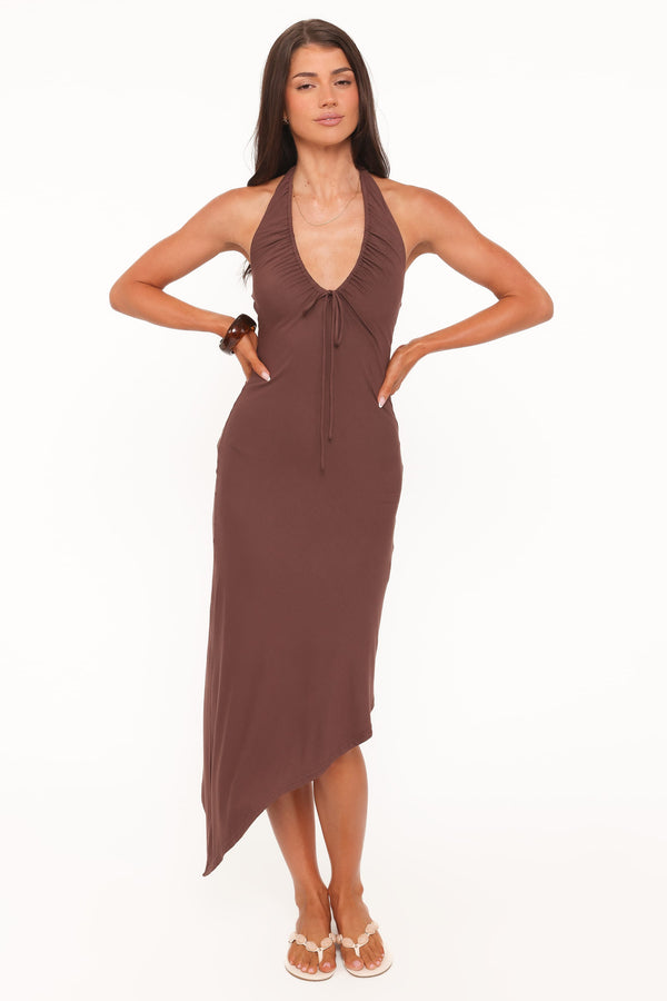 Petal and Pup USA DRESSES Jordie Midi Dress - Dark Brown