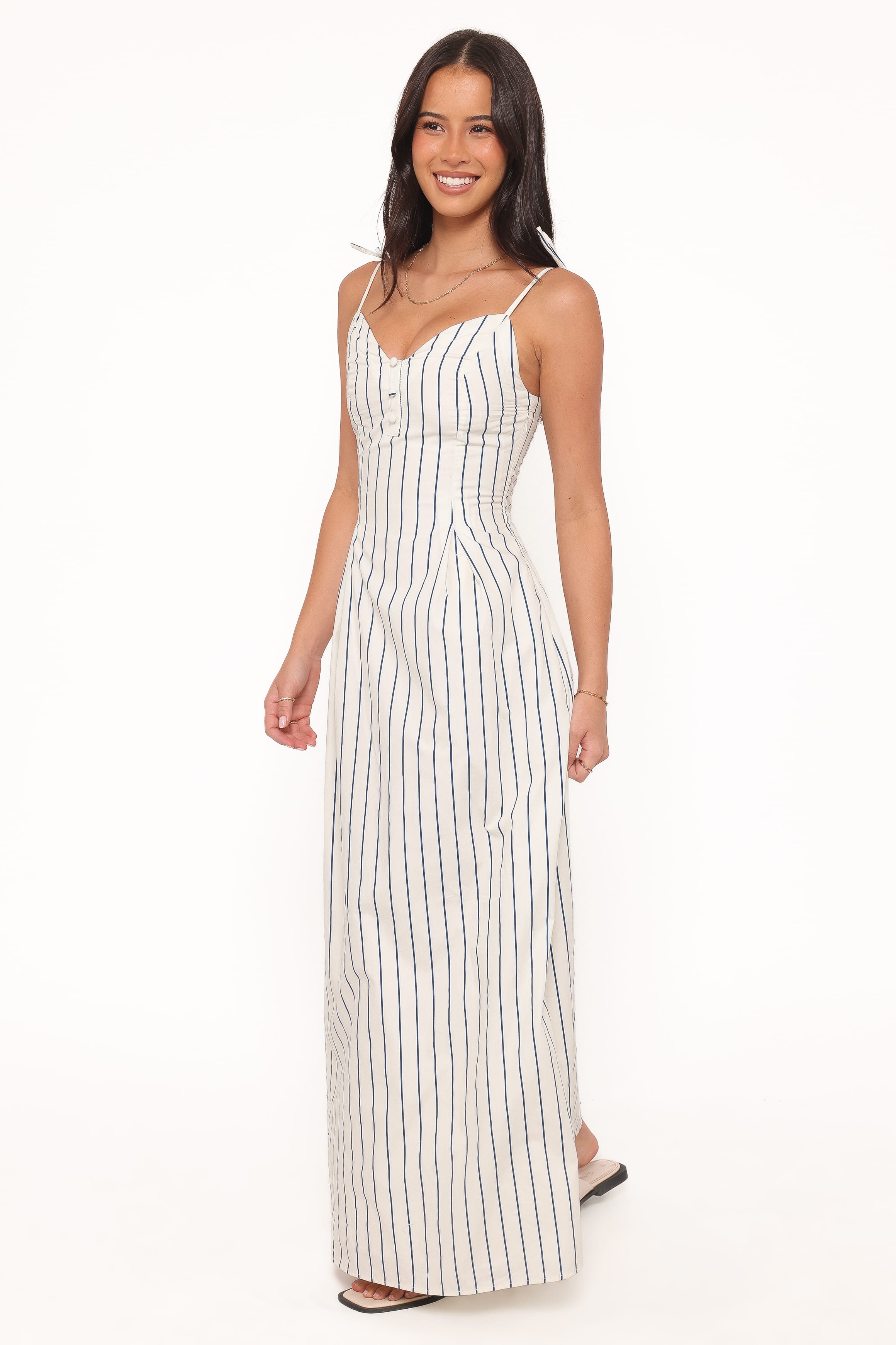 Petal and Pup USA DRESSES Jordin Maxi Dress - Ivory/Blue Stripe