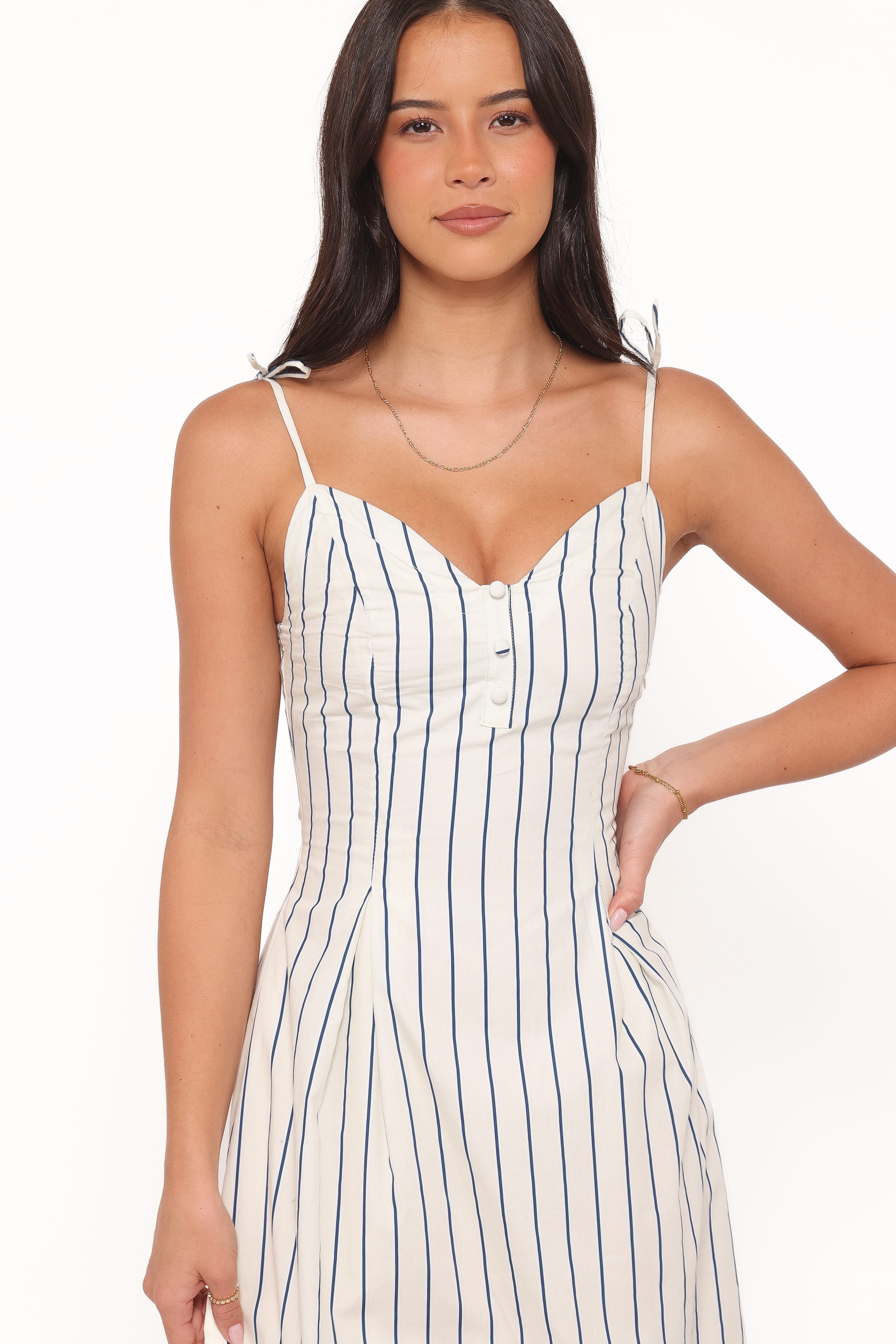 Petal and Pup USA DRESSES Jordin Maxi Dress - Ivory/Blue Stripe