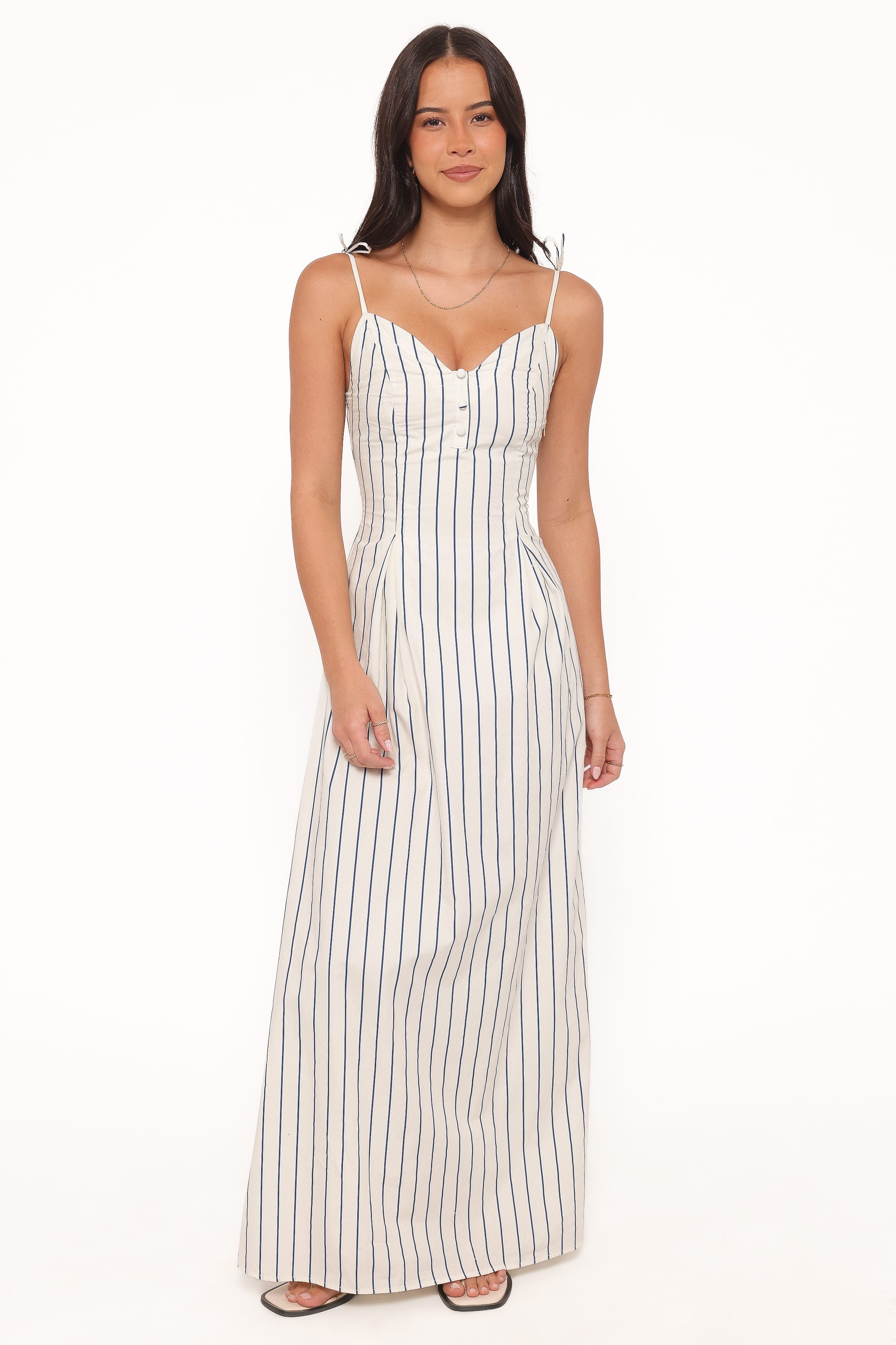 Petal and Pup USA DRESSES Jordin Maxi Dress - Ivory/Blue Stripe