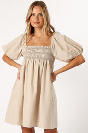 Petal and Pup USA DRESSES Jorja Contrast Stitch Mini Dress - Oatmeal