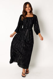 Petal and Pup USA DRESSES Josephine Long Sleeve Pleated Maxi Dress - Black