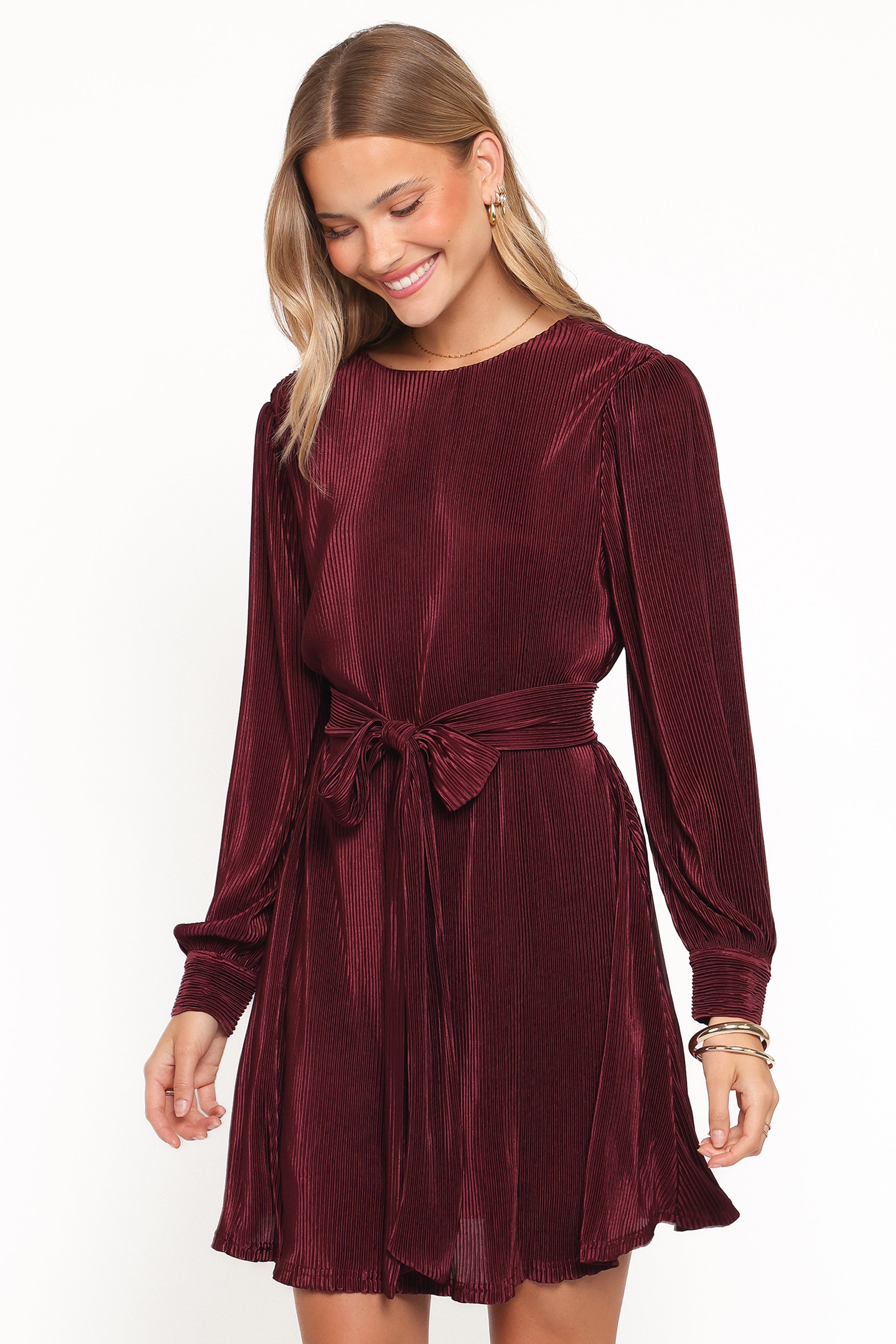 Petal and Pup USA DRESSES Joy Plisse Mini Dress - Burgundy