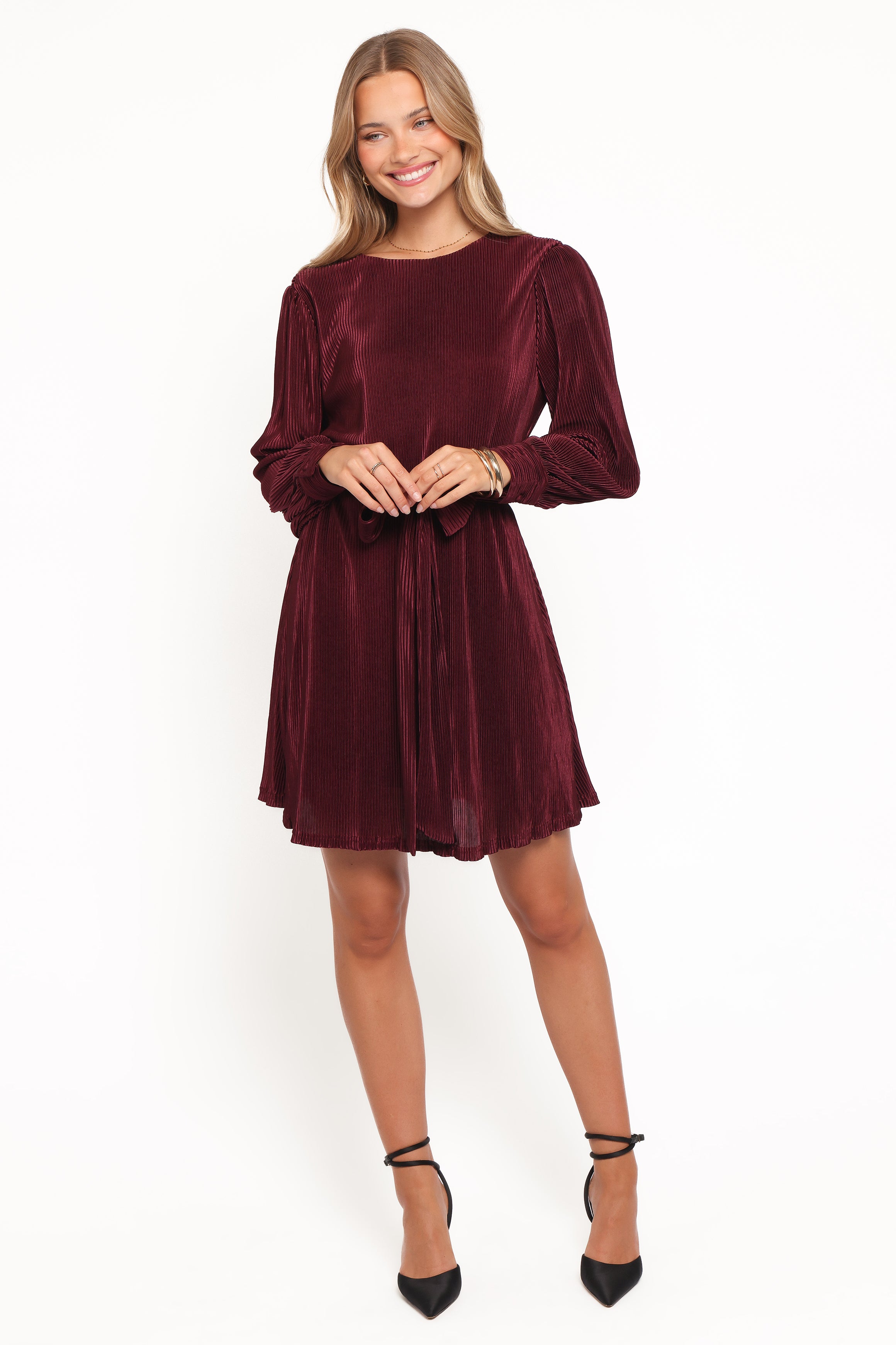 Petal and Pup USA DRESSES Joy Plisse Mini Dress - Burgundy