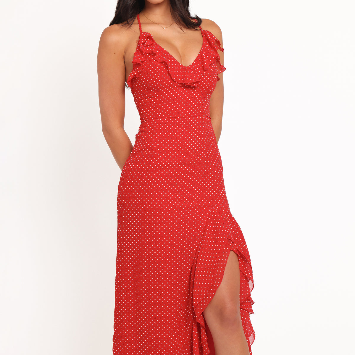 Petal & Pup Women's Judy Print Ruffle Maxi Dress - Red - Maxi Dresses