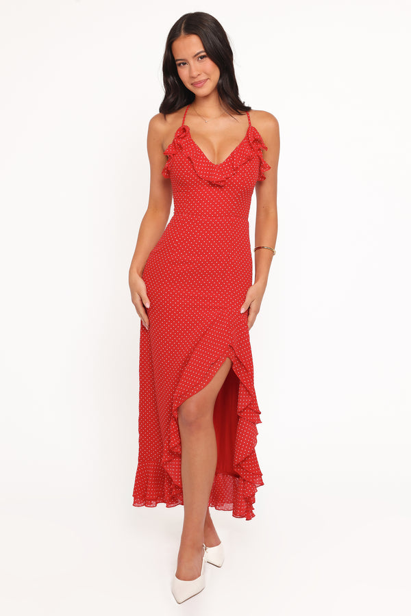 Petal and Pup USA DRESSES Judy Maxi Dress - Red Polka Dot