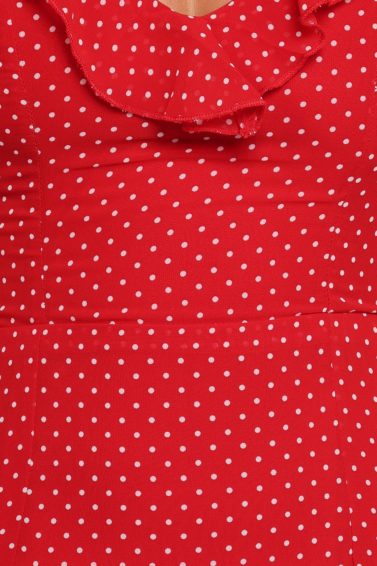 strapless open back dress Polka Dot Ruffle Tie Back Midi Dress