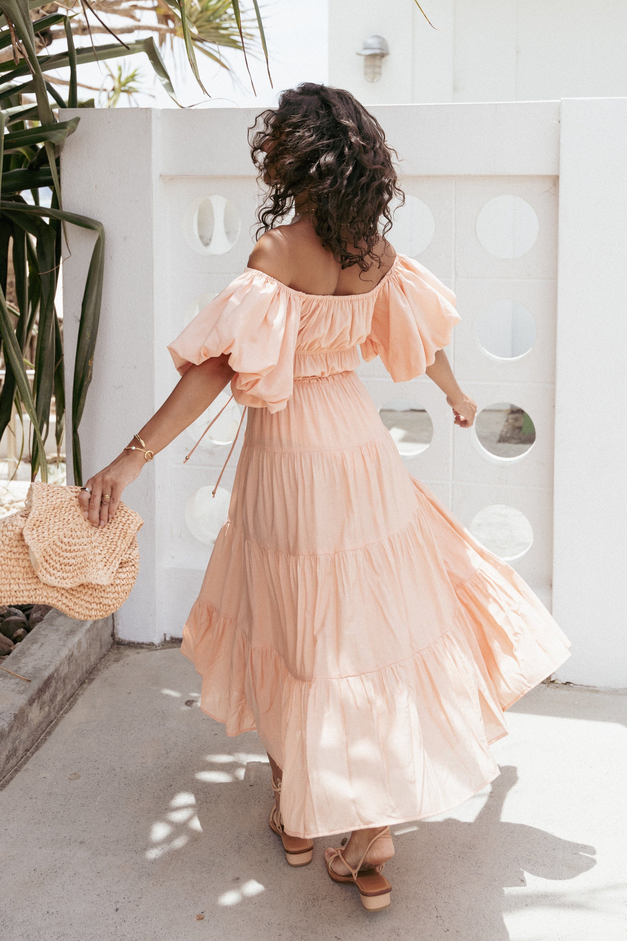 Petal and Pup USA DRESSES Julie Off Shoulder Midi Dress - Peach (Hold for Rack)