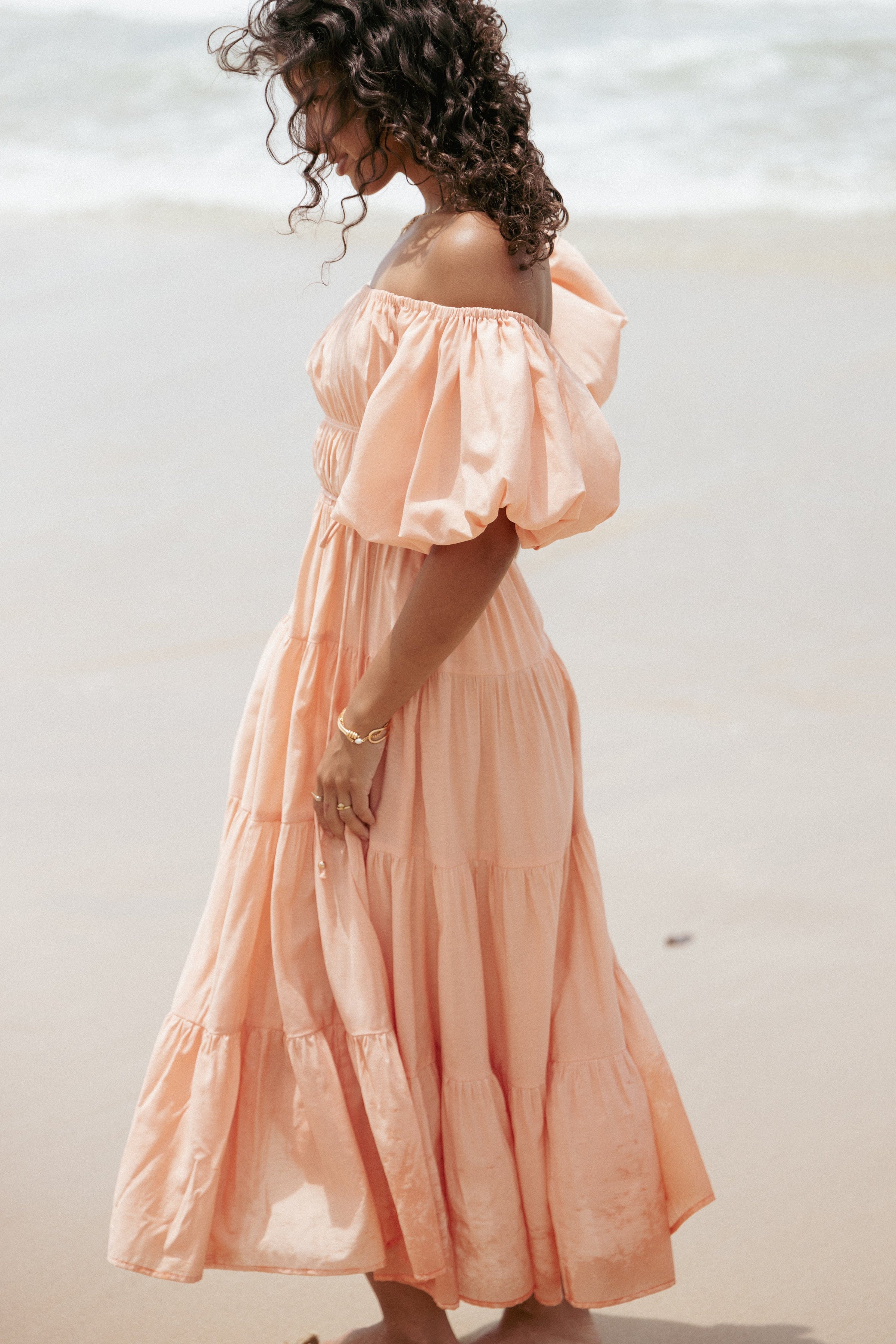 Petal and Pup USA DRESSES Julie Off Shoulder Midi Dress - Peach (Hold for Rack)