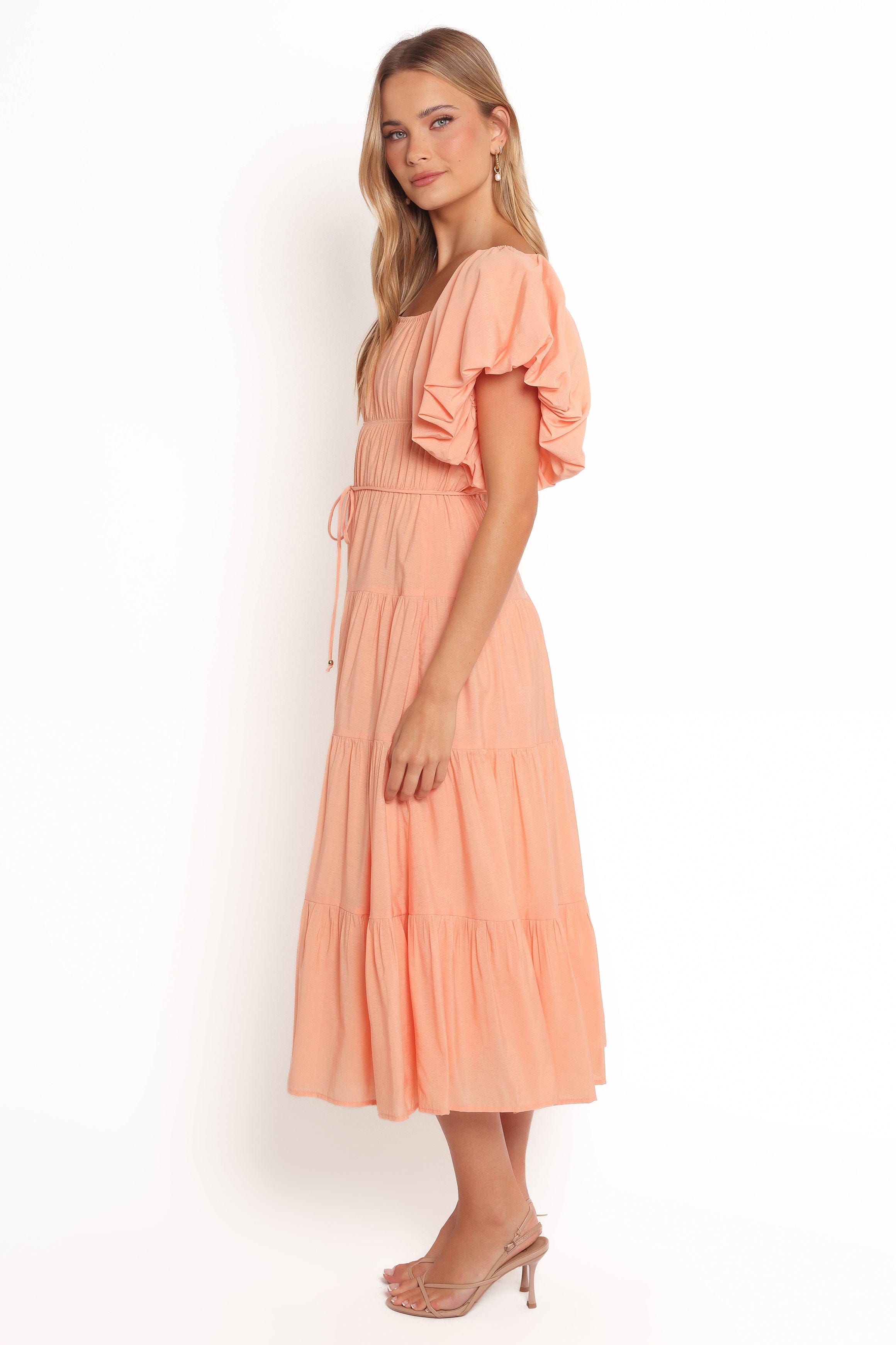 Petal and Pup USA DRESSES Julie Off Shoulder Midi Dress - Peach (Hold for Rack)