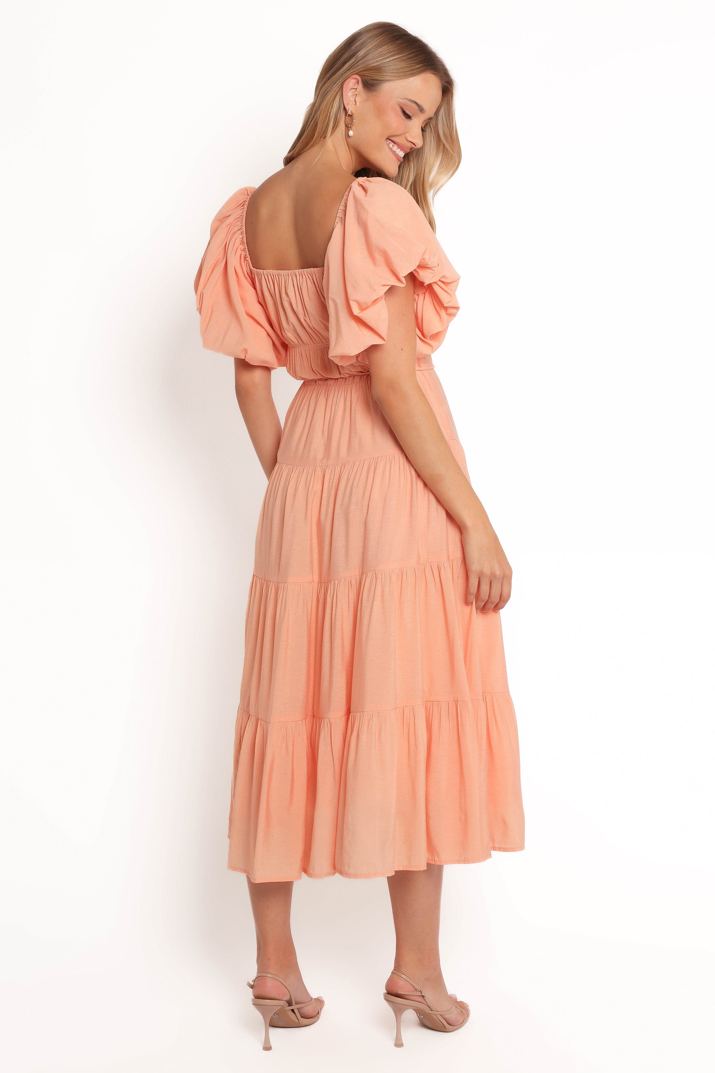 Petal and Pup USA DRESSES Julie Off Shoulder Midi Dress - Peach (Hold for Rack)