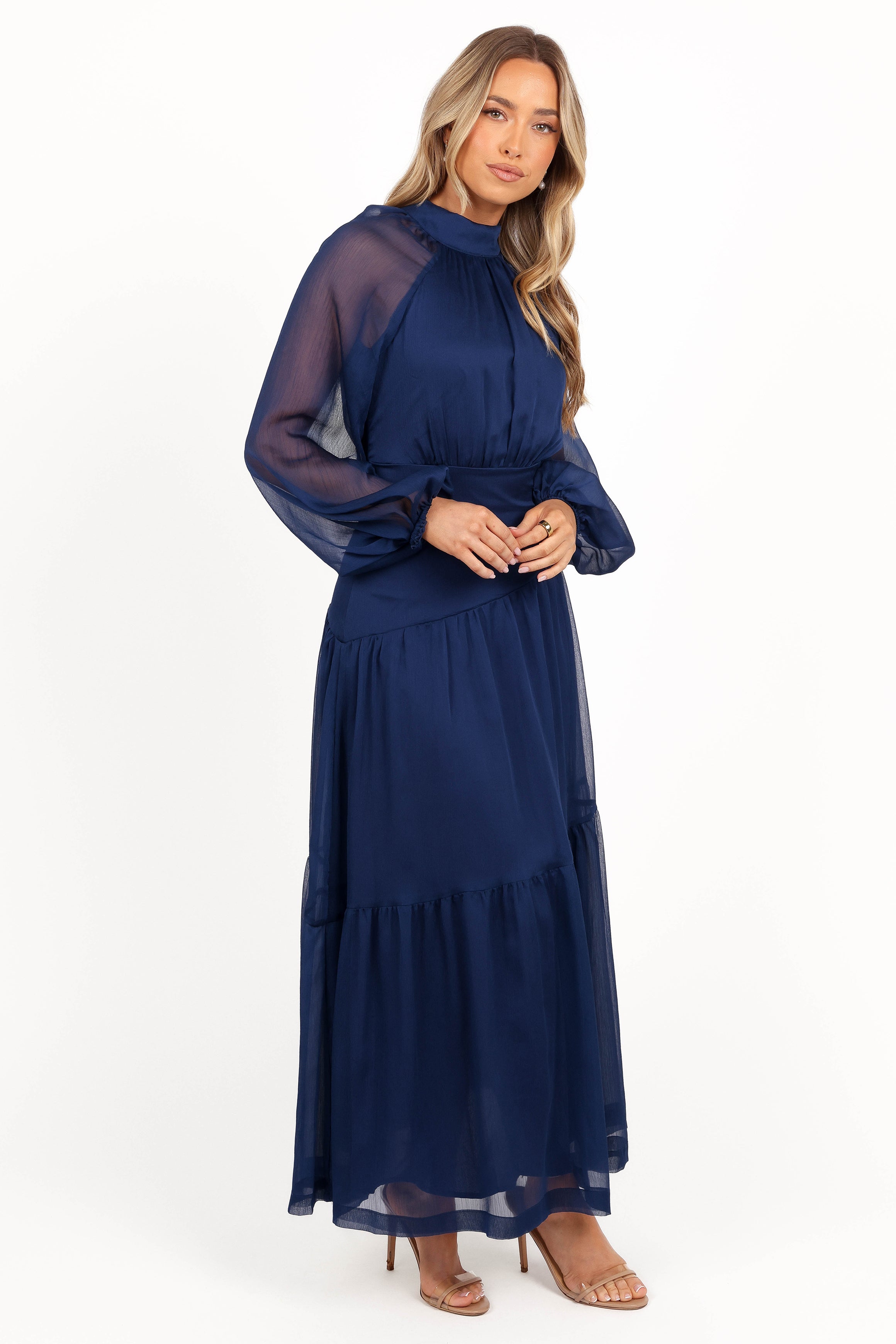 Petal and Pup USA DRESSES Julip Sheer Long Sleeve Maxi Dress - Navy