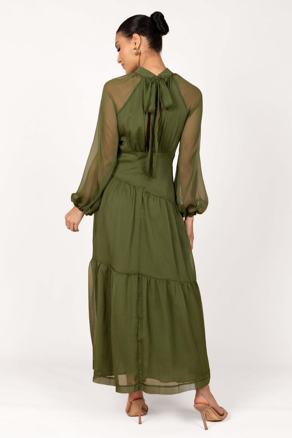 Petal and Pup USA DRESSES Julip Sheer Long Sleeve Maxi Dress - Olive