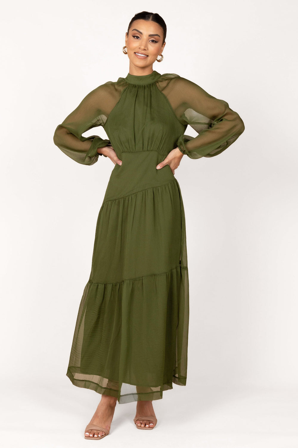Petal and Pup USA DRESSES Julip Sheer Long Sleeve Maxi Dress - Olive