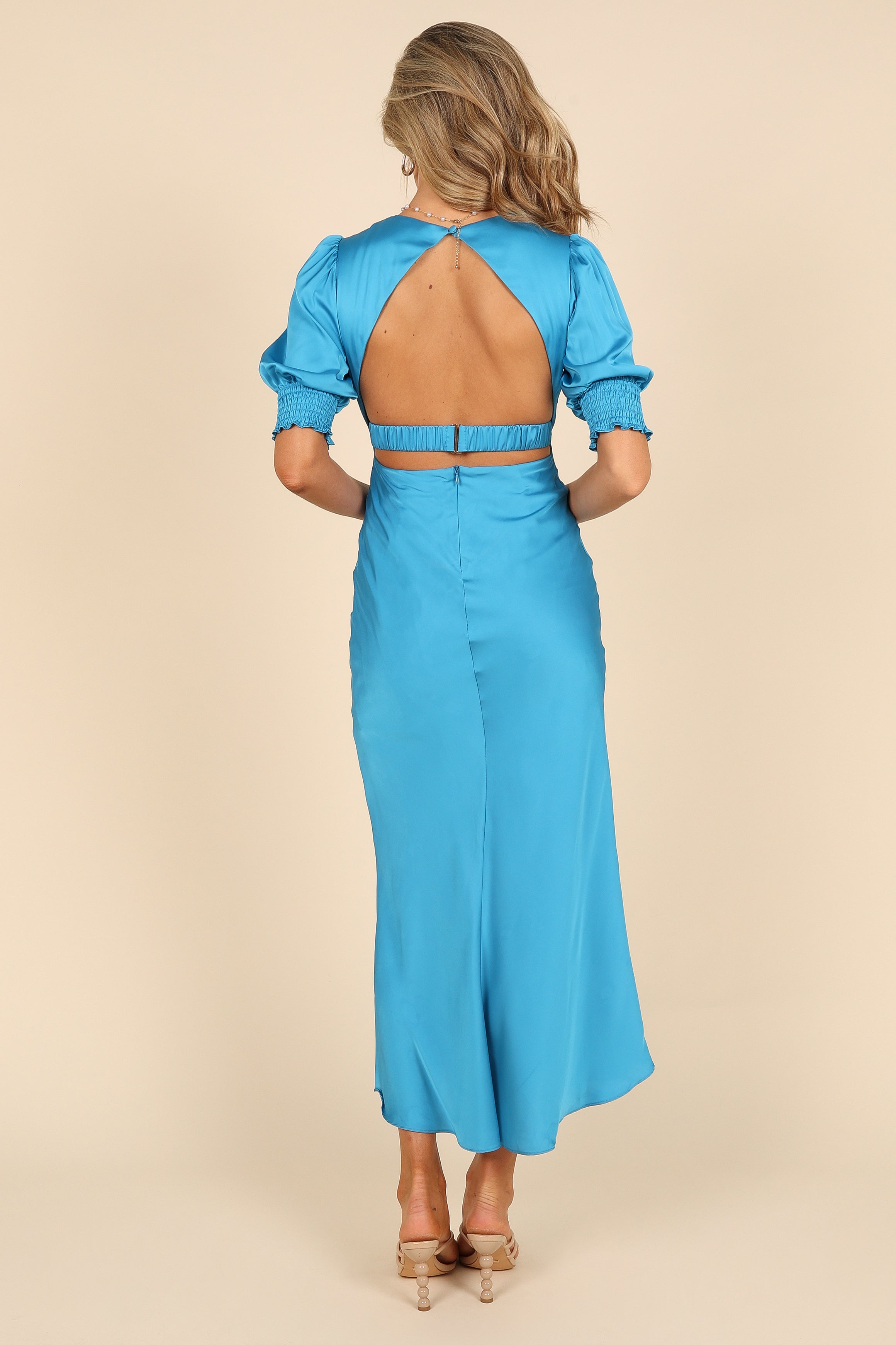Petal and Pup USA DRESSES Juniper Puff Sleeve Buttoned Midi Dress - Blue