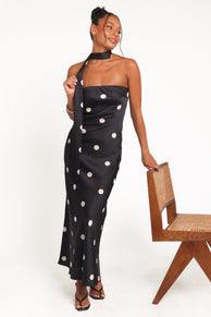 Petal and Pup USA DRESSES Jutta Strapless Maxi Dress - Black Polka Dot