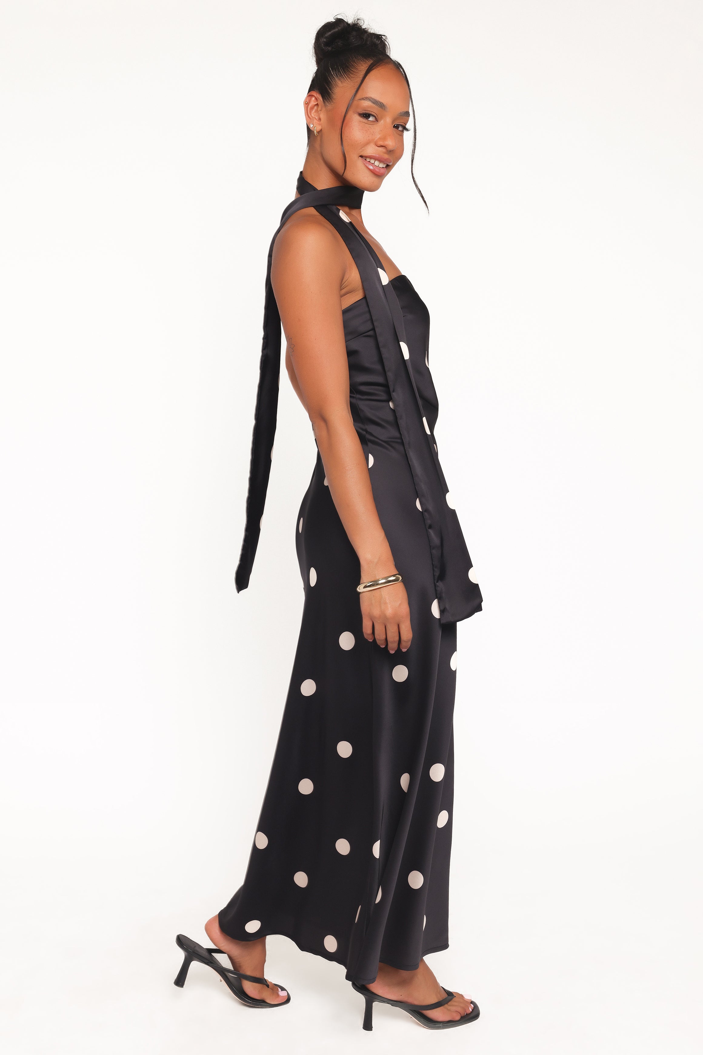Petal and Pup USA DRESSES Jutta Strapless Maxi Dress - Black Polka Dot