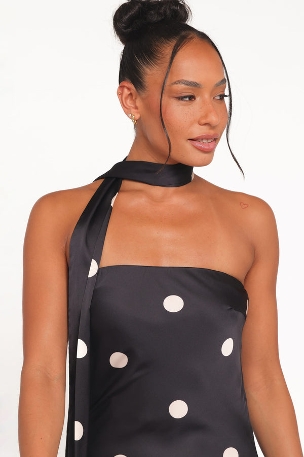 Kimbra Strapless Midi Dress - Black Polka Dot | Petal & Pup USA Kimbra Strapless Midi Dress - Black Polka Dot | Petal & Pup USA