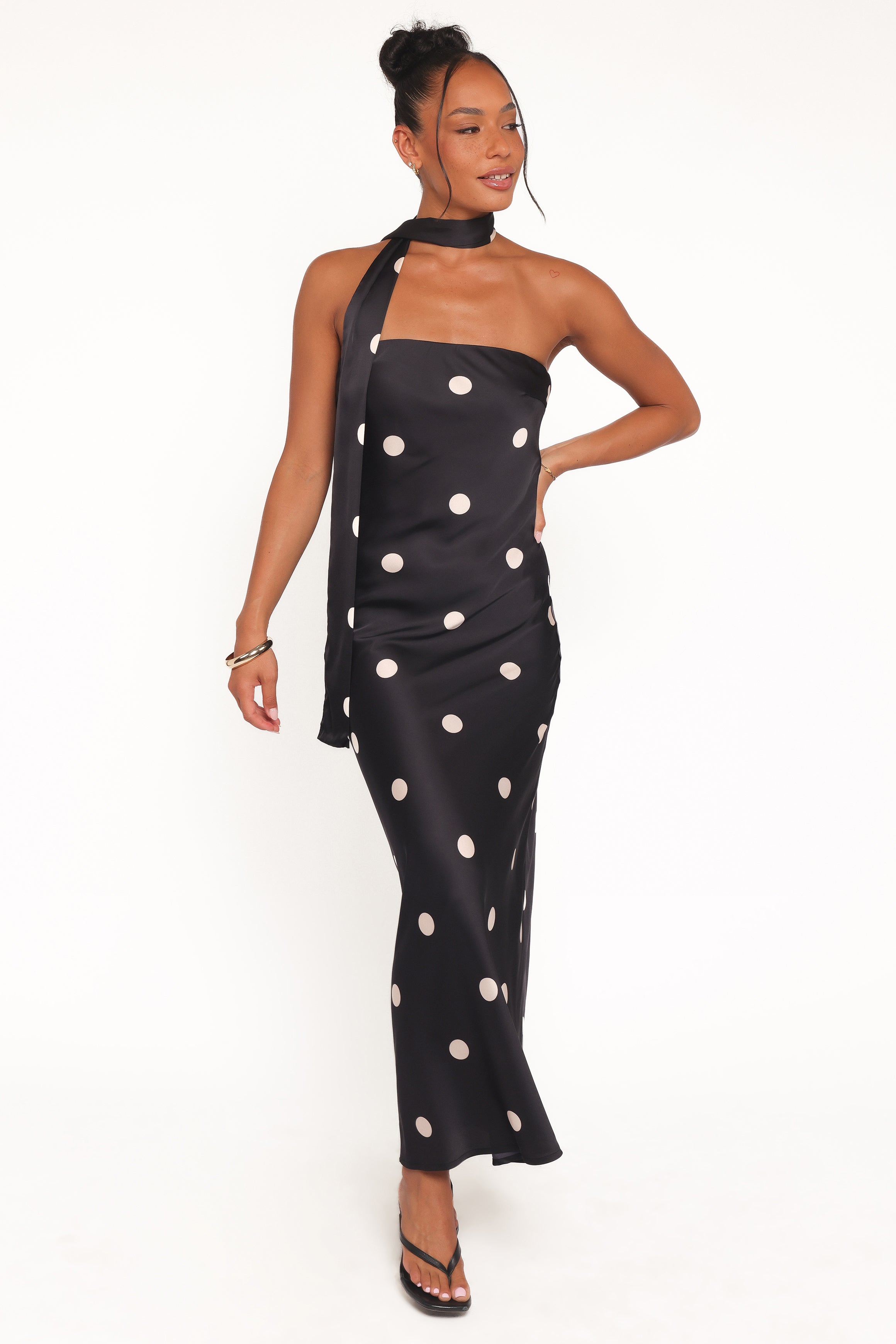 Petal and Pup USA DRESSES Jutta Strapless Maxi Dress - Black Polka Dot