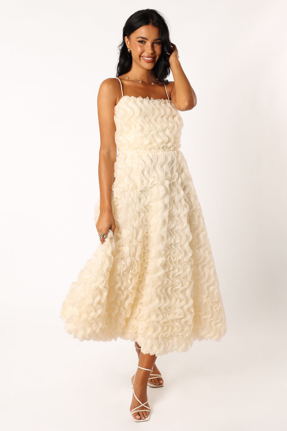 Petal and Pup USA DRESSES Kade Textured Midi Dress - White