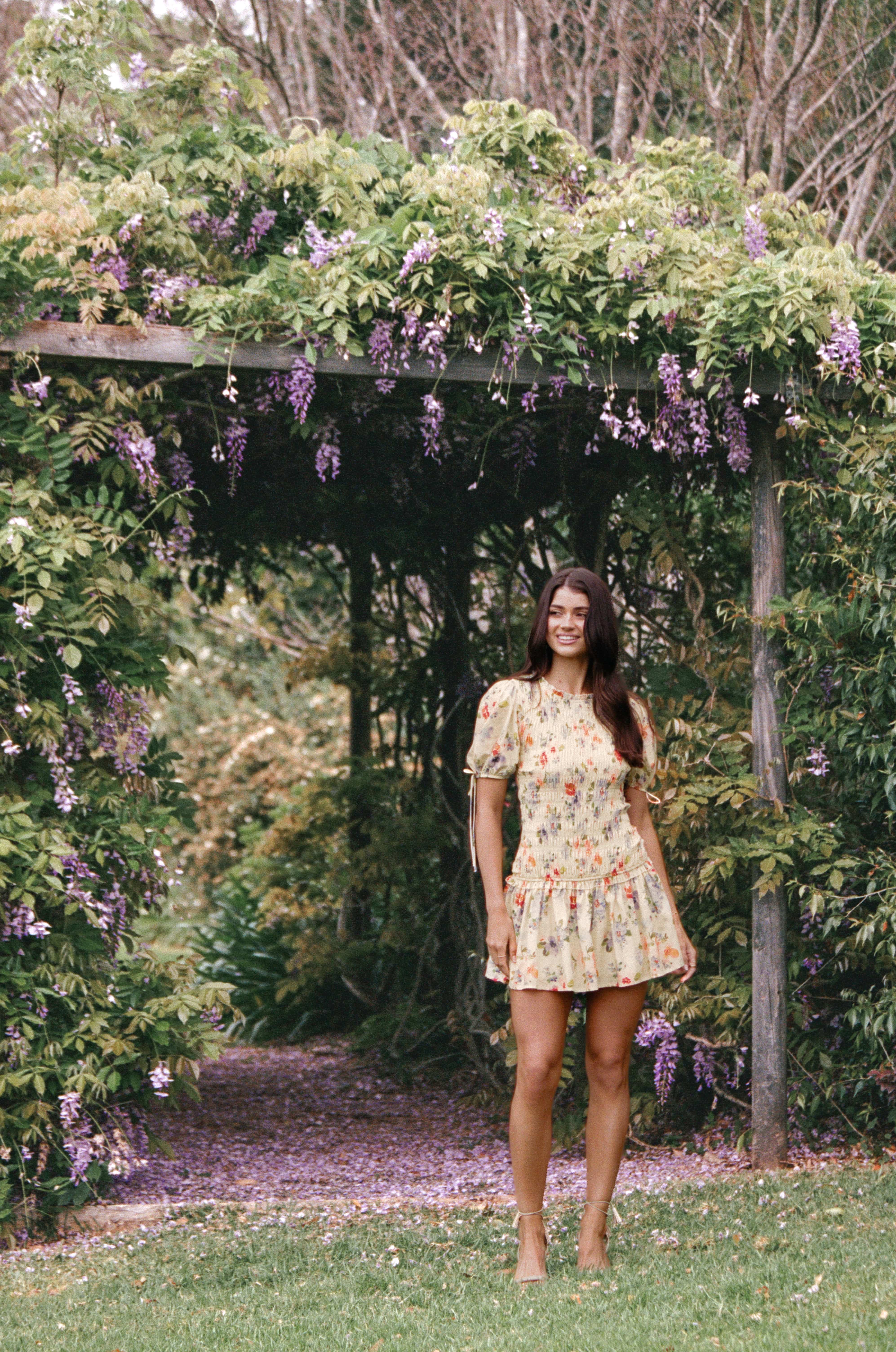 Kaelyn Gather Mini Dress - Yellow Floral | Petal & Pup USA